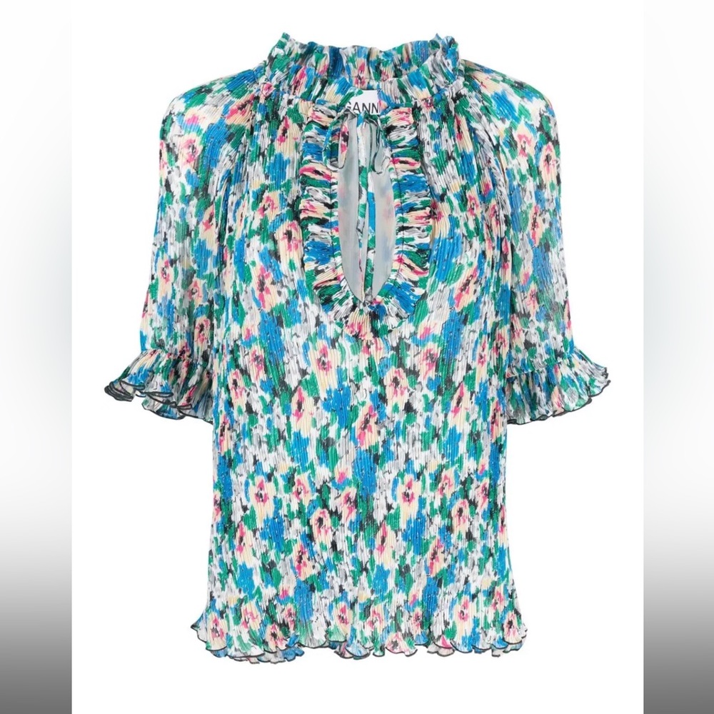 GANNI
floral-print ruffle blouse